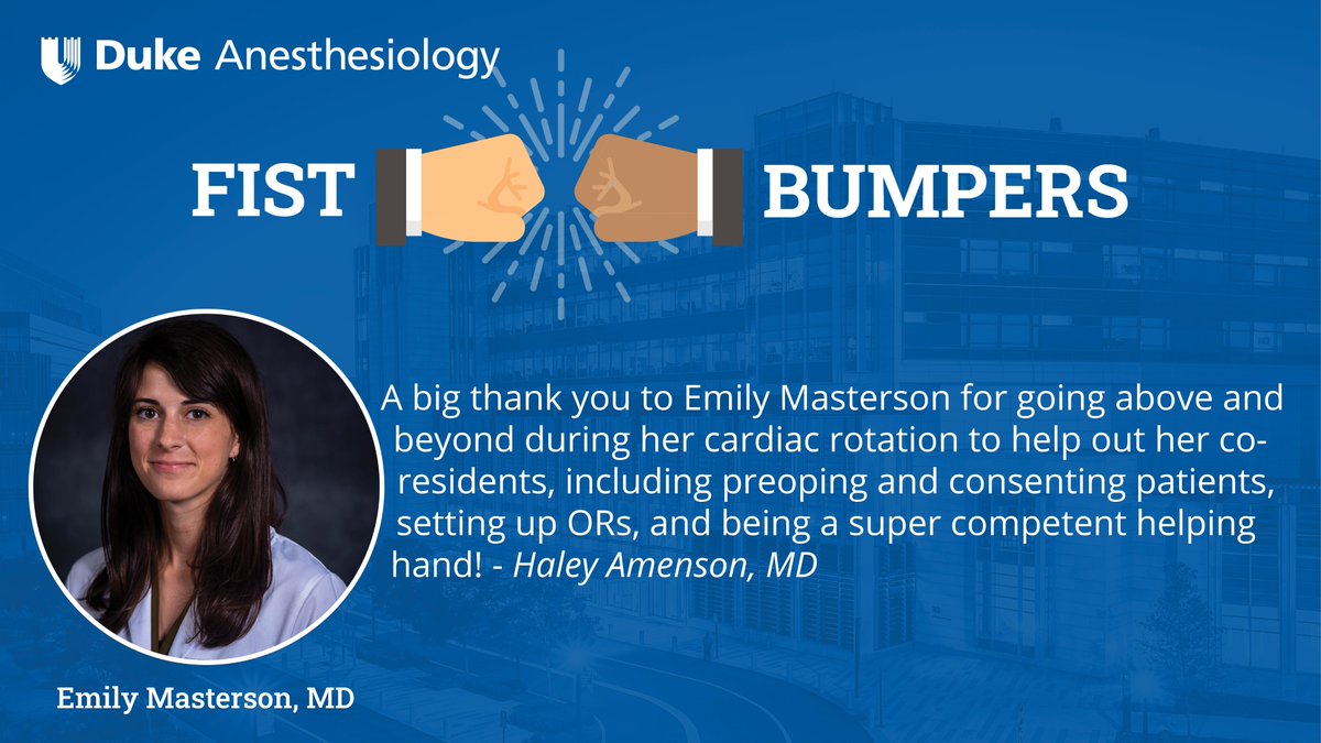 🤜🤛A #DukeAnesFistBump on this #WellnessWednesday from Dr. Haley Amenson to Dr. Emily Masterson (both CA-2 residents & newly-elected to the @dukeanesres 2024-25 leadership team).🔗VIEW the fist bumpers & SUBMIT a #DukeAnes fist bump: anesthesiology.duke.edu/fist-bump. #ThankYouDukeHealth