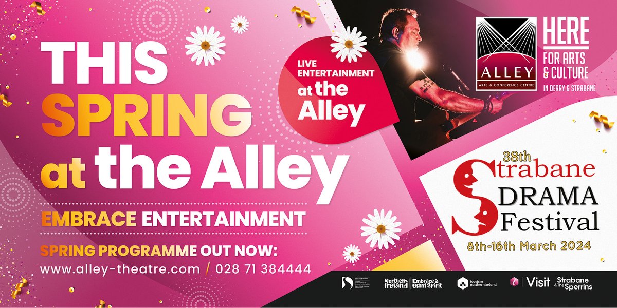 Our Spring Programme is Out Now! See a list of all the exciting events we have over the coming months, including the Strabane Drama Festival, starting this Friday 8th March! Download the full programme now: pulse.ly/pziwpz679y #strabane #theatre #thealley #spring