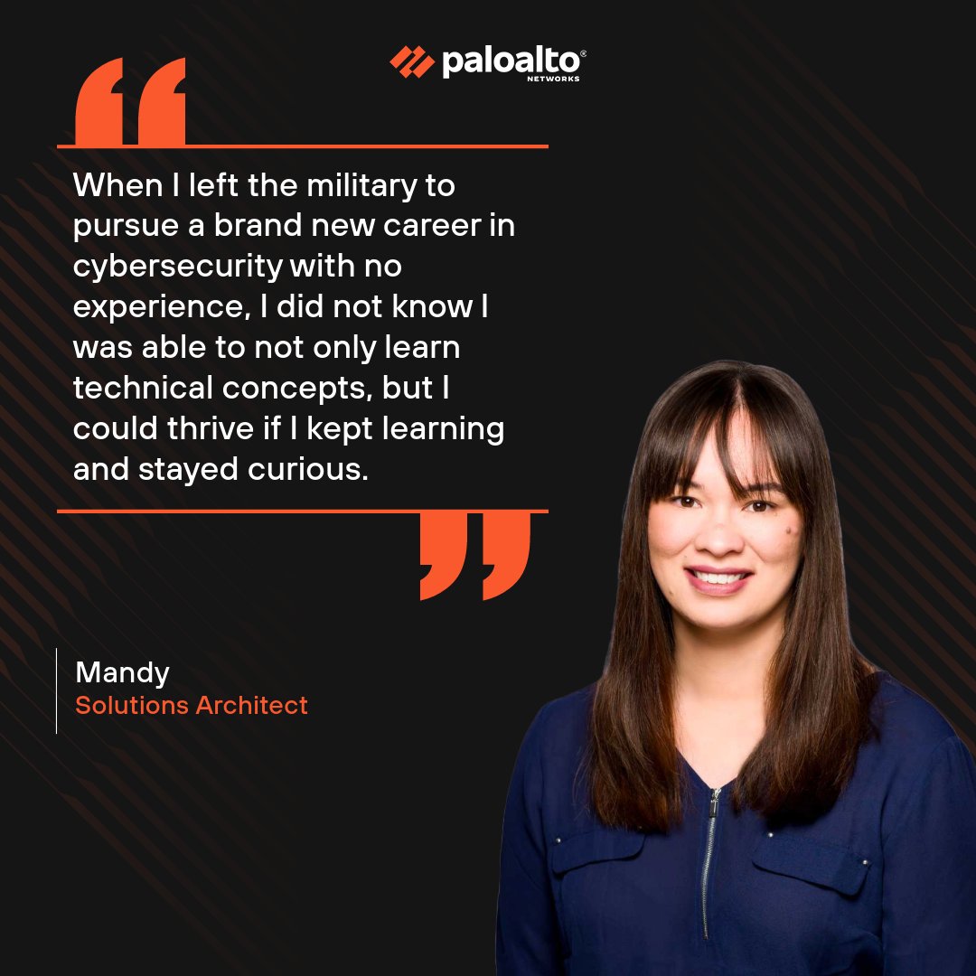 From the <a href="/USCG/">U.S. Coast Guard</a> to <a href="/PaloAltoNtwks/">Palo Alto Networks</a> Solutions Architect, Mandy’s career journey is about the power of perseverance and commitment to ongoing growth. Learn more about #LifeAtPaloAltoNetworks and our support for U.S. #veterans: bit.ly/3TgYYOM