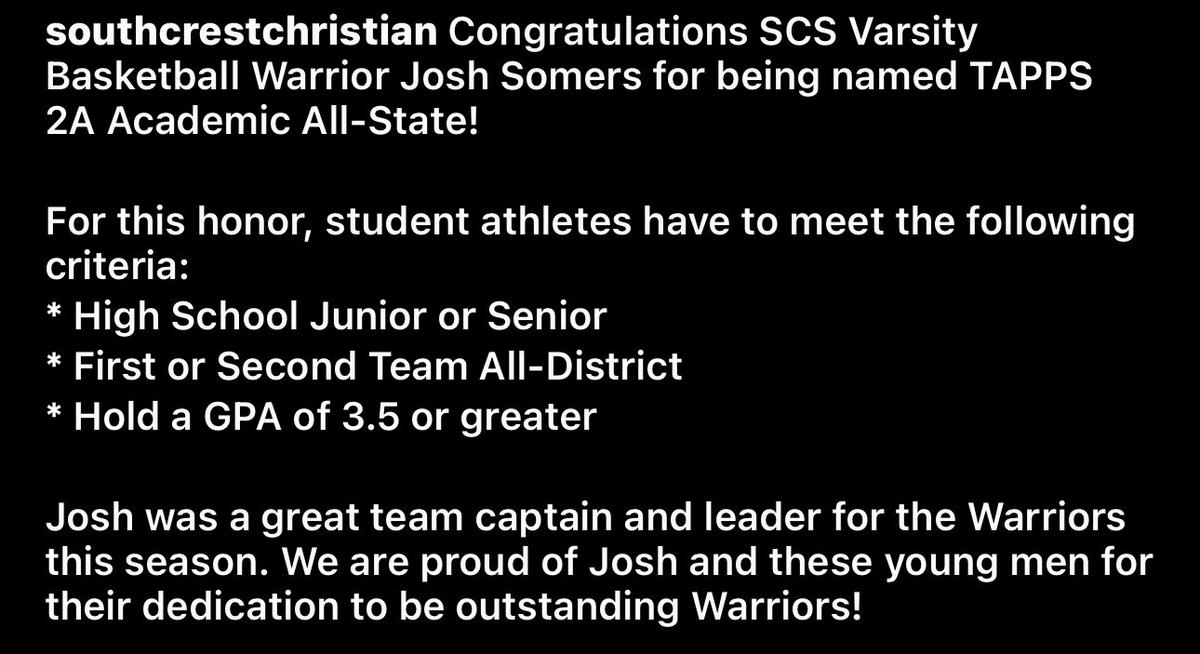 🏅1-2A Academic All-State🏅

2025 Captain Josh Somers (<a href="/jsomers23/">Josh Somers</a> )

🔵 #greattobeawarrior #southcreststrong ⚪️