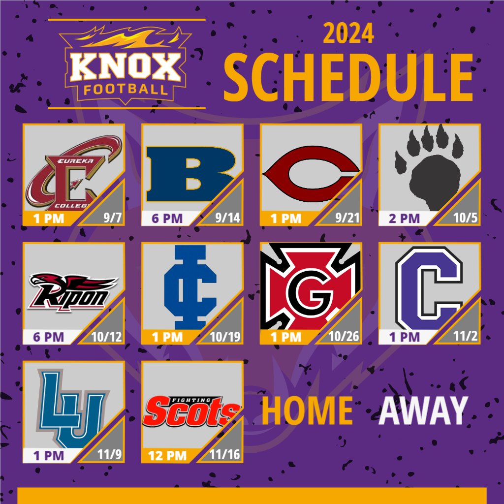 Our 2024 schedule is out! Counting down the days until the season! Mark your calendars to make sure you see some Prairie Fire football!

prairiefire.knox.edu/sports/footbal…