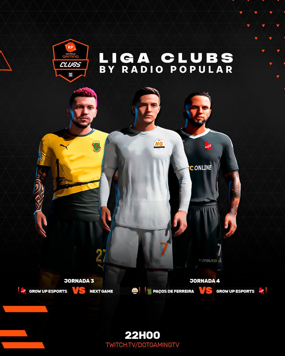O melhor Clubs de 🇵🇹 está de volta às noites de Quarta-Feira!

📺 twitch.tv/dotgamingtv
🆚 Grow Up Esports vs Next Game
🆚 Paços de Ferreira vs Grow Up Esports

#LigaClubsByRadioPopular