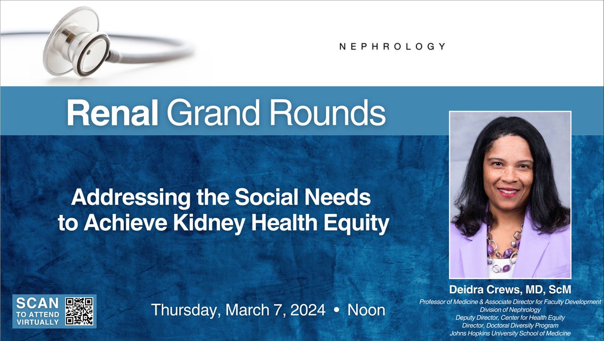 We are honored to have the President of @ASNKidney , Deidra Crews, MD (@drdeidracrews), presenting RGR with the perfect topic during National Kidney Month! Tomorrow at noon, you don't want to miss it. You are in for a real treat!