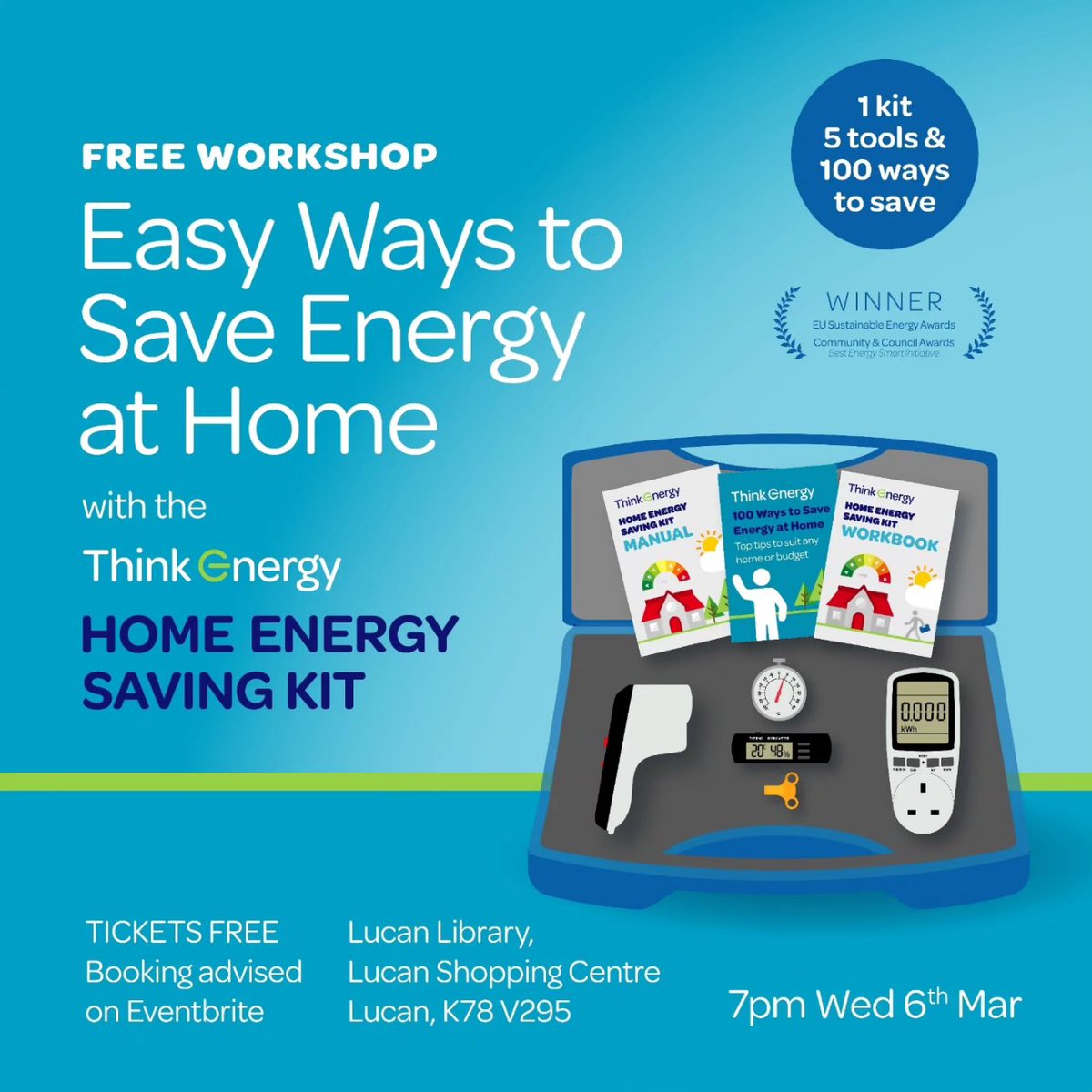 'Lucan' for ways to save on energy? Join us tonight at 7pm! #thelibraryistgeplace #lucan #lucanshoppingcentre #saveenergy #energysavingkit #renterfriendly #homehacks