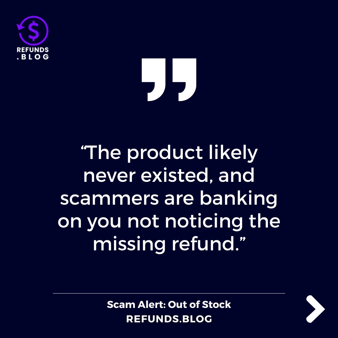 RefundBlog's tweet image. Beware of a new scam: out of stock. Basically, fraudulent retailers are selling products online, then notifying customers that their purchase is out of stock-- AFTER they&apos;ve already placed the order. Stay vigilant! #refundsblog #fraud #outofstock