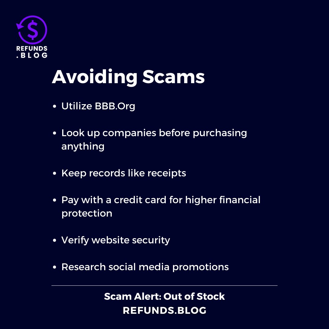 RefundBlog's tweet image. Beware of a new scam: out of stock. Basically, fraudulent retailers are selling products online, then notifying customers that their purchase is out of stock-- AFTER they&apos;ve already placed the order. Stay vigilant! #refundsblog #fraud #outofstock