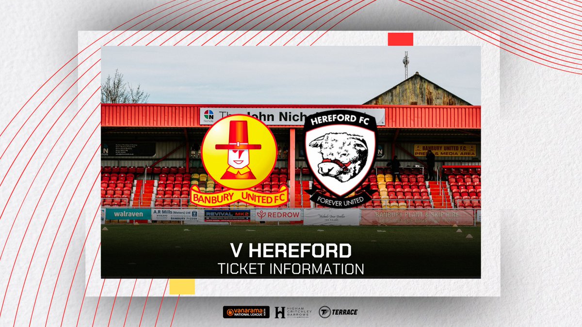𝐇𝐄𝐑𝐄𝐅𝐎𝐑𝐃 𝐓𝐈𝐂𝐊𝐄𝐓𝐒 🎟️ 

Tickets for Good Friday’s Hereford FC fixture are now on sale

Note that this match is all-ticket, advance purchase only 

Ending a bumper month of March fixtures is Banbury United’s Good Friday Vanarama National League North home match