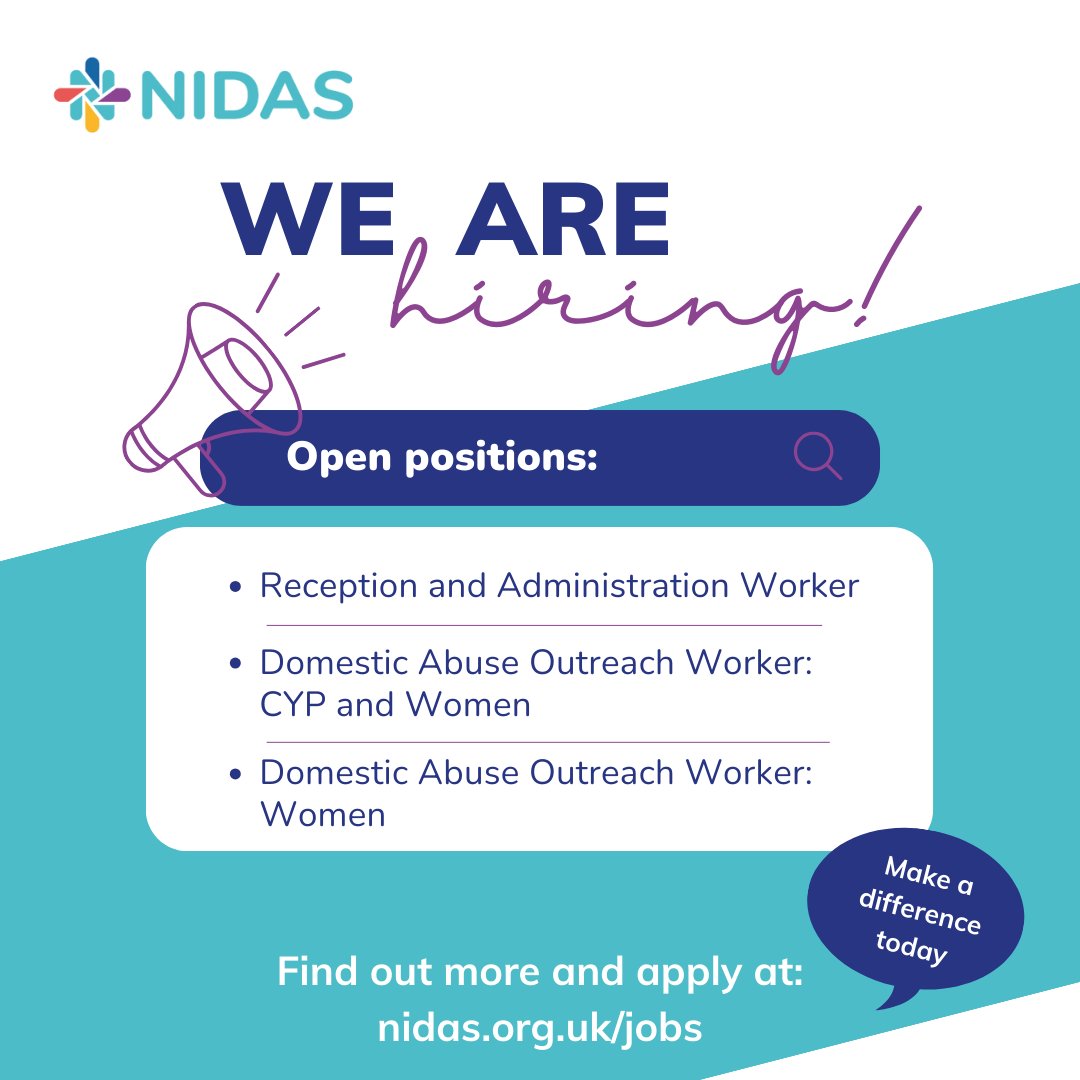 Are you looking for a #newjob where you will be able to make a real difference to the lives of #women and families affected by #domesticabuse? Learn about the roles we are #recruiting for: nidas.org.uk/jobs/ #domesticabusejobs #newjob #mansfieldjobs #nationalcareersweek