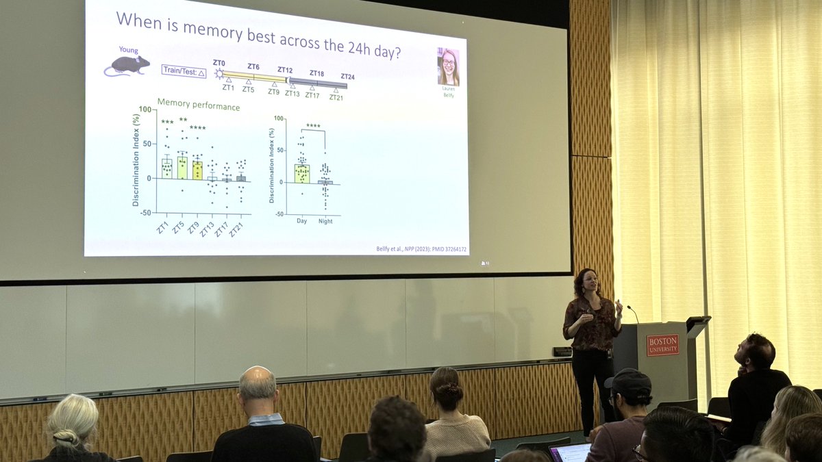 Professor Janine Kwapis (@J9Kwapis) from @PSUScience discussed “Time to learn: Diurnal regulation of memory via the clock gene Per1” in the Eichenbaum Colloquium Room at today's @buCSNneuro seminar. Hosted by Prof. @heidithmeyer.