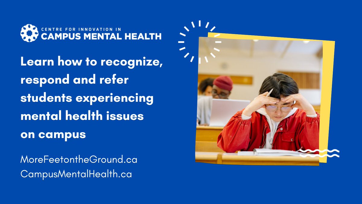 More Feet on the Ground is  a one-stop shop for any campus professional or student leader looking to understand more about mental health and refer a student to relevant programs or departments. 

🔗:  morefeetontheground.ca