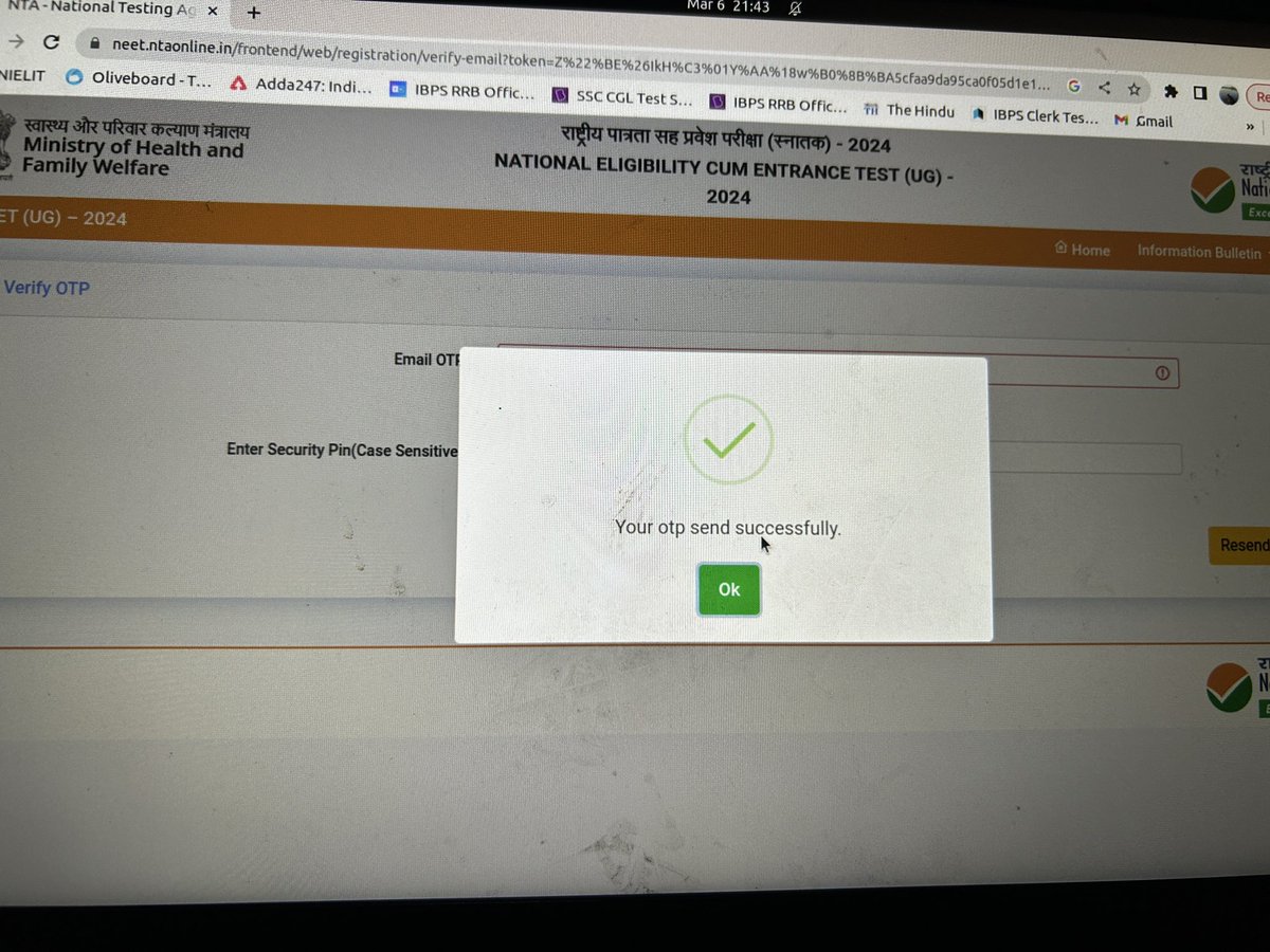 gabrukrishn's tweet photo. We are not receiving email OTP for NEET UG 2024 Registration. We are trying it since last 2 days. 

Kindly look into this issue on urgent basis as deadline of filling is nearby.

Please sir @dpradhanbjp help us to resolve this issue. 

#neet2024 #nta #neetsitecrash #neetug2024 https://t.co/j9vaqF2ntm