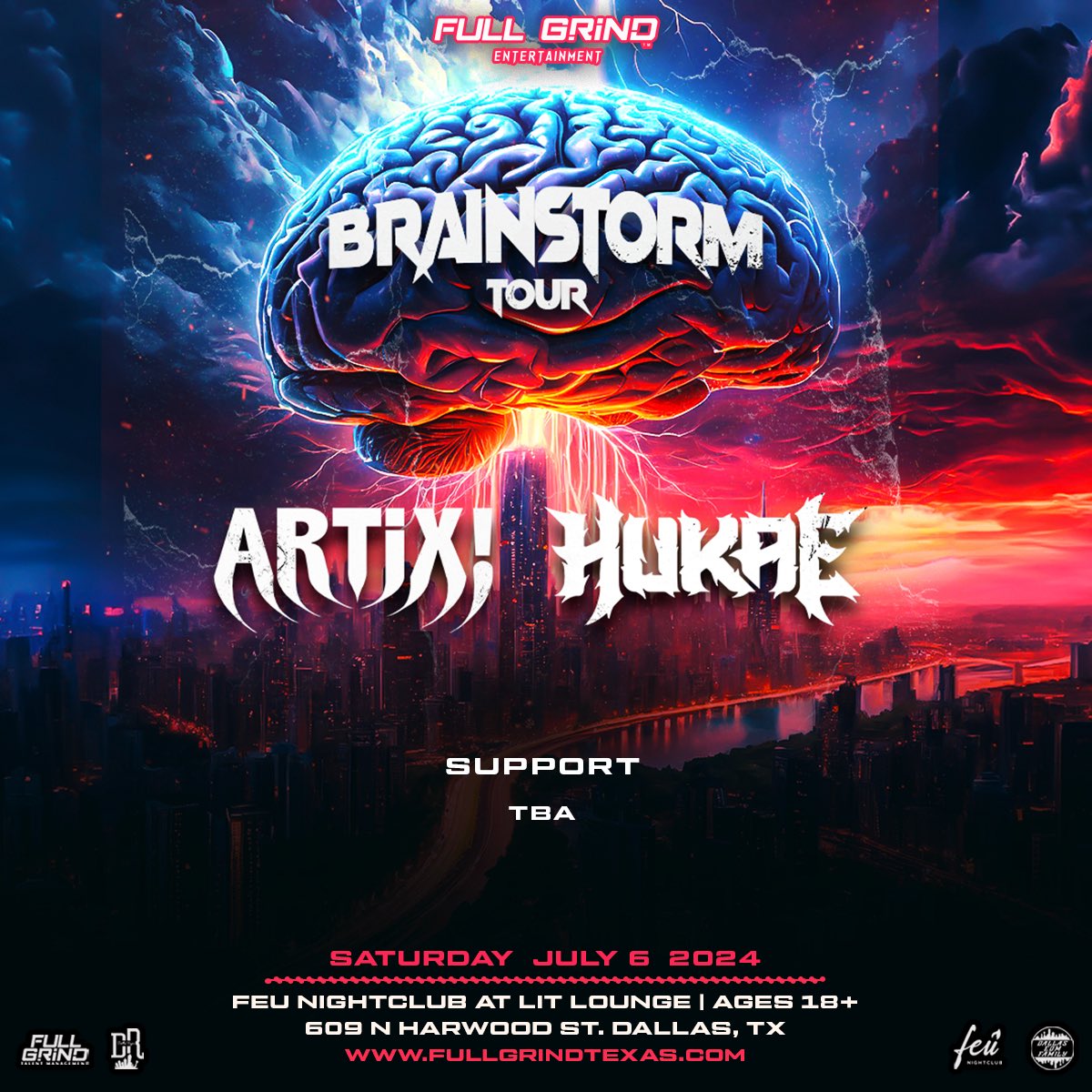 ANNOUNCING: #ARTIX & #HUKAE Brainstorm Tour 🧠 ⛈️ in Dallas & Houston, Tx this summer! ⚔️😈⚔️ Support to be announced… 🙊🙈 7/05 — 9pm Music Venue • HTX 7/06 — Feu Nightclub at Lit Lounge • DTX