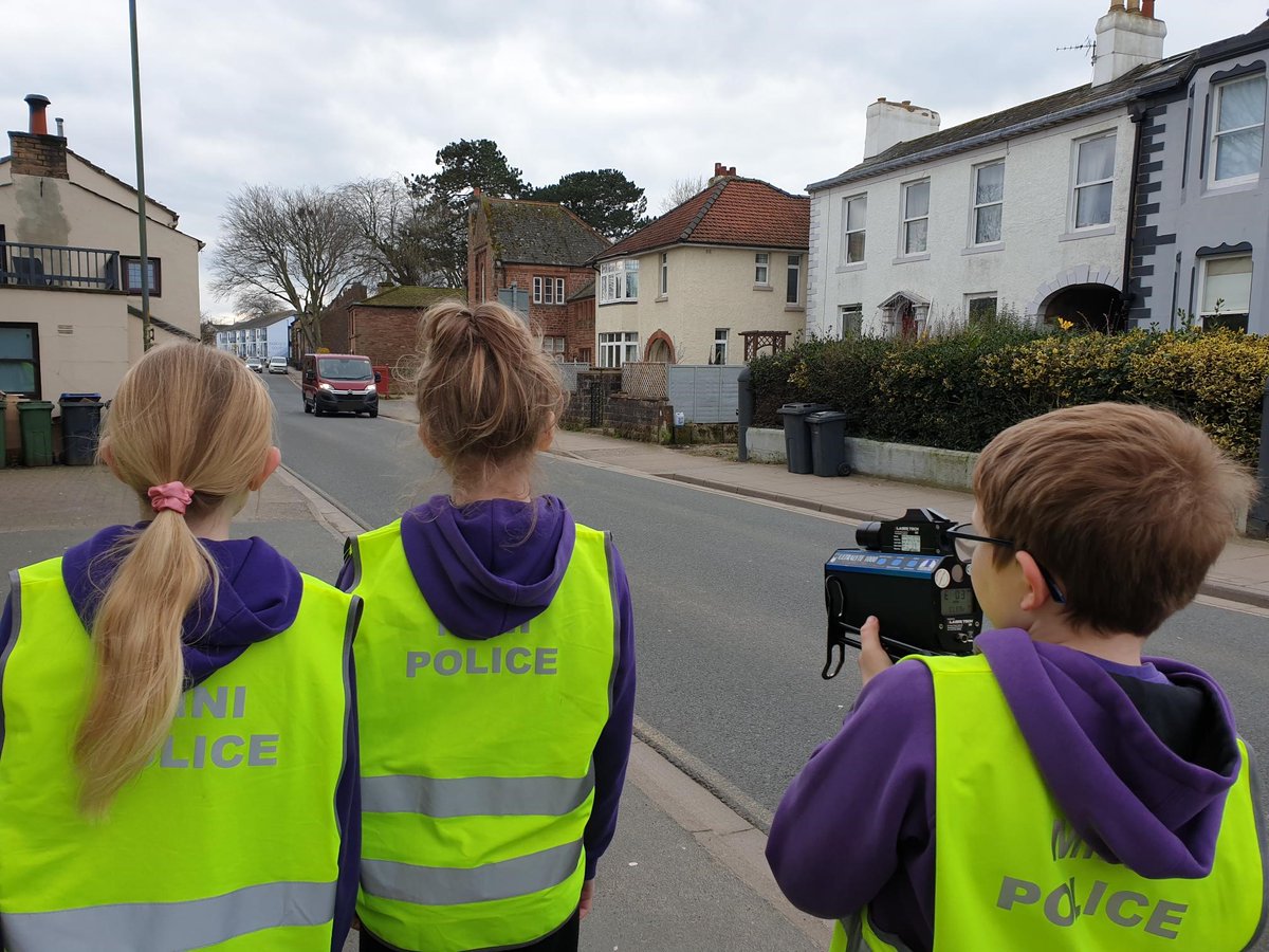 The Mini Police from Thomlinson Junior School have been learning about Road Safety this term. As part of the Community Engagement element to their learning they were out on High Street today monitoring speeds through Wigton. @CumbriaCiP @NationalVPC @CumbriaChief @CumbriaPCC