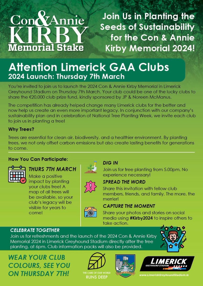 Invitation to all Limerick GAA clubs to the Con & Annie Kirby Memorial Stake Launch this Thursday: