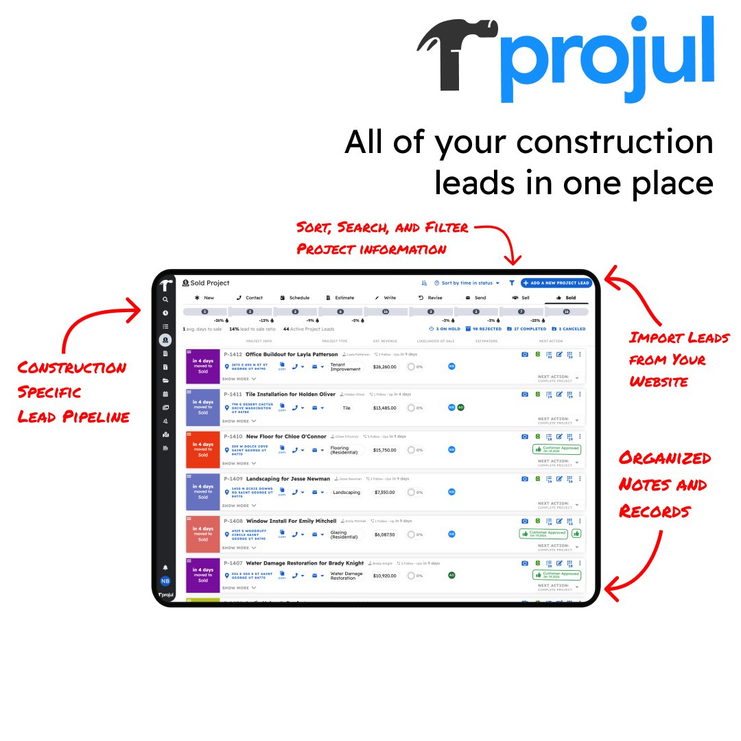 goprojul's tweet image. Make more sales with Projul’s Lead Pipeline.
#constructionmanagementsoftware #leadpipeline #Projul #projectmanagement #softwaresystem
