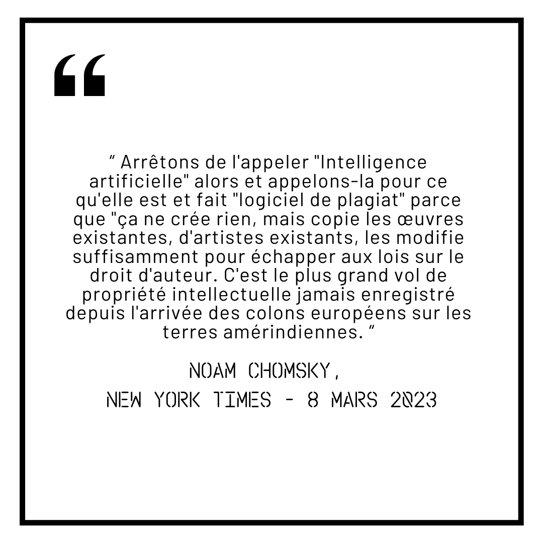 🤔 "Intelligence Artificielle" ou "Logiciel de Plagiat" ?
Réfléchissons ensemble : L'IA, créatrice ou réplicatrice ? Elle puise dans un vaste réservoir d'œuvres existantes, modifie suffisamment pour échapper aux lois sur le droit d'auteur. Mais est-ce vraiment de la création ?