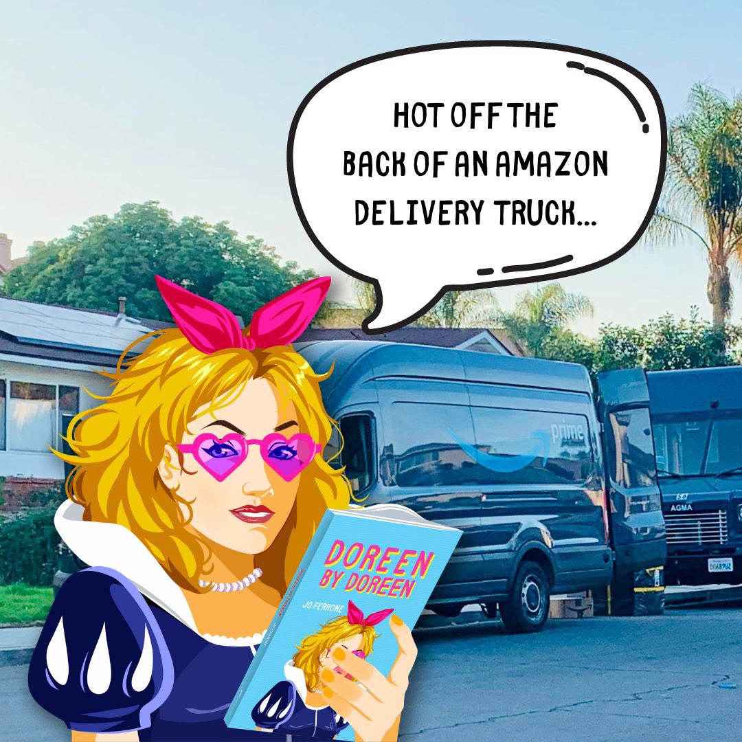 Caught red-handed! 

Doreen couldn’t wait to share her story, so she snagged her copy straight from the Amazon delivery truck. 🚚💨 

Talk about hot off the press! 

Want to dive into the laughs before the ink dries? 

Order your copy now on Amazon for delivery so fast, you’ll