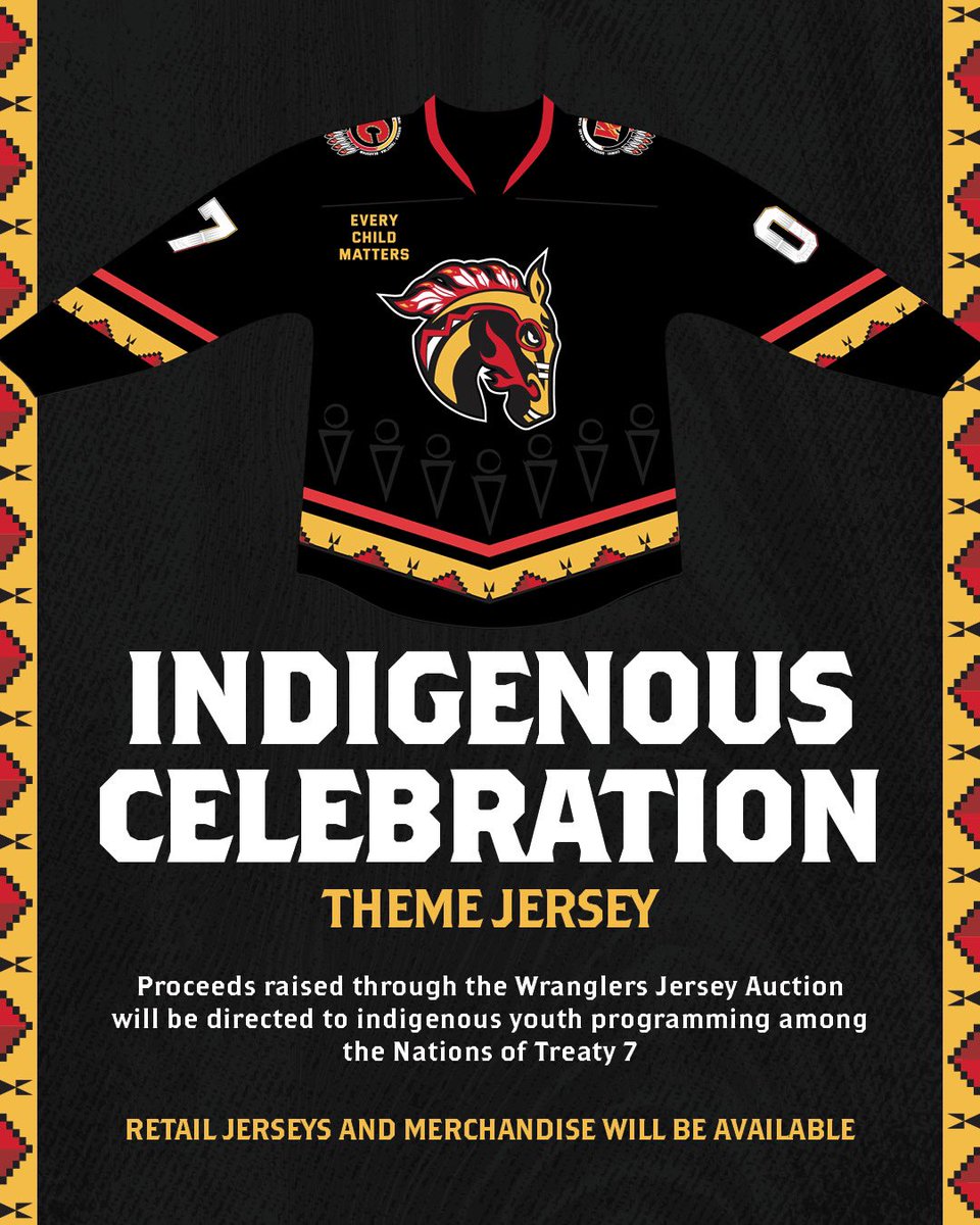 The Wranglers are proud to reveal the Indigenous Celebration jerseys that will be worn during our game on Sun. Mar 10 at 6pm.   Learn more: calgarywranglers.com/wranglers-reve…   Auction opens Mar 7th at 10am: elevateauctions.com/wranglersecm