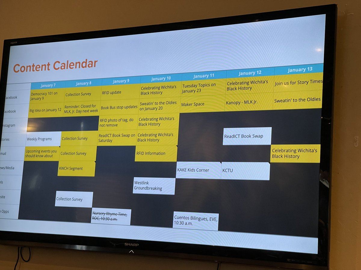 WichitaProCom's tweet photo. What’s on your content calendar? Sean Jones at @wichitalibrary is sharing his calendar with us today as part of his luncheon presentation about maximizing your communication tools. #socialtools https://t.co/yRUJQEhvUP