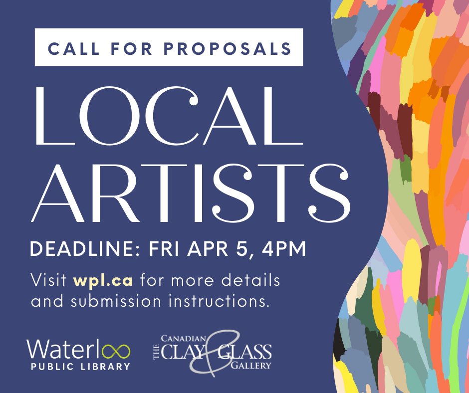 We are excited to be partnering with @CdnClayandGlass to bring engaging new art to the Main Library! Local artists are invited to submit proposals - see full details on our website: bit.ly/3SXqOBy #KWAwesome #WRAwesome