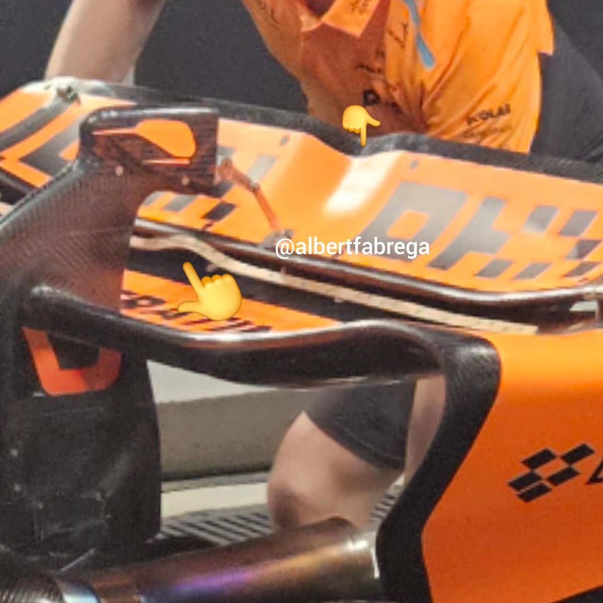 Detalle de la nueva ala de baja carga de McLaren para Jeddah. Inreresante zona hundida en el centro del flap superior y en el plano principal #f1 #SaudiArabianGP