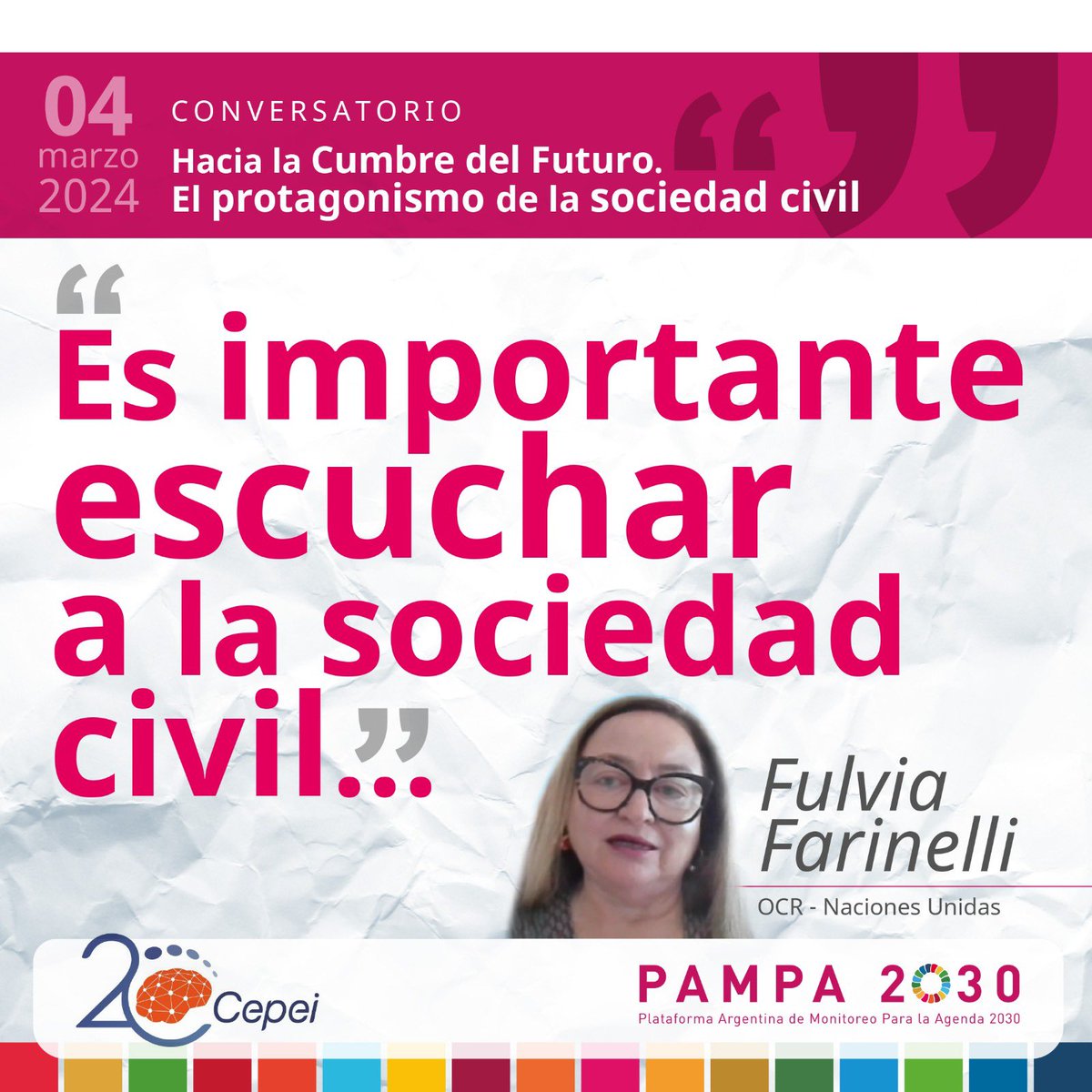 pampa2030's tweet photo. El 4 de marzo tuvimos un Conversatorio junto a CEPEI. Participaron alrededor de 30 personas integrantes de PAMPA y representantes de Naciones Unidas. Intercambiamos puntos de vista y expectativas preparando la Cumbre del Futuro, que será en Septiembre. https://t.co/DBc1snPdTF