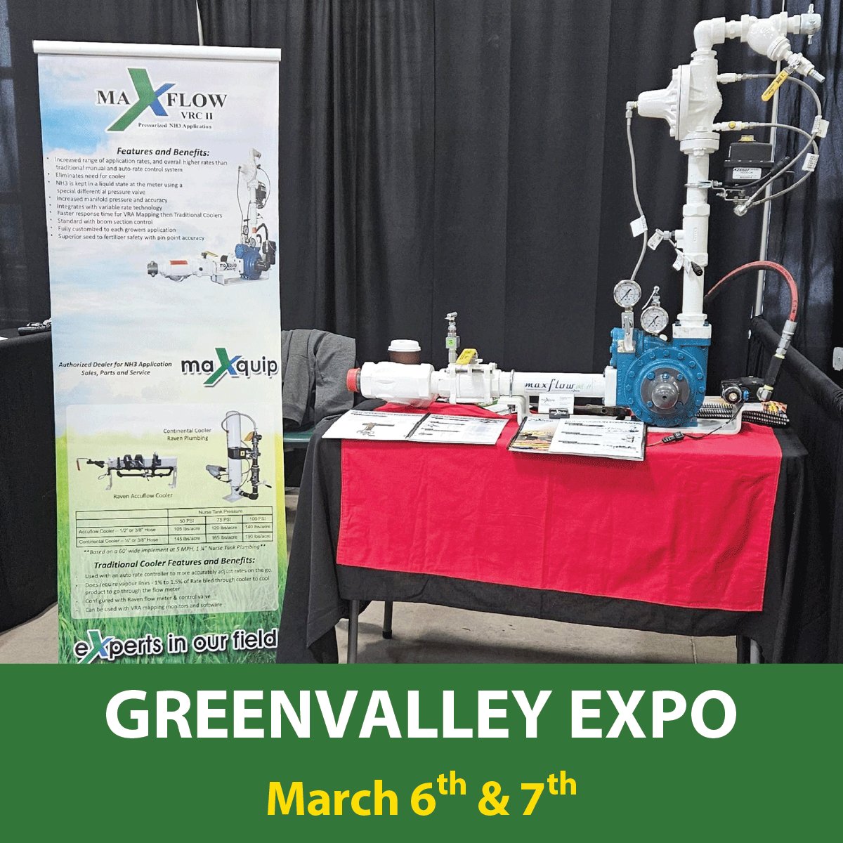 We invite all farmers to visit us at the <a href="/GVE_JD/">Greenvalley Equipment Inc</a> EXPO located in Greenvalley Morden. Kevin will be available from 9 am to 4:30 pm today and tomorrow. He is eager to discuss your NH3 equipment needs with you!

#comevisitus #tradeshow #NH3 #Farmers