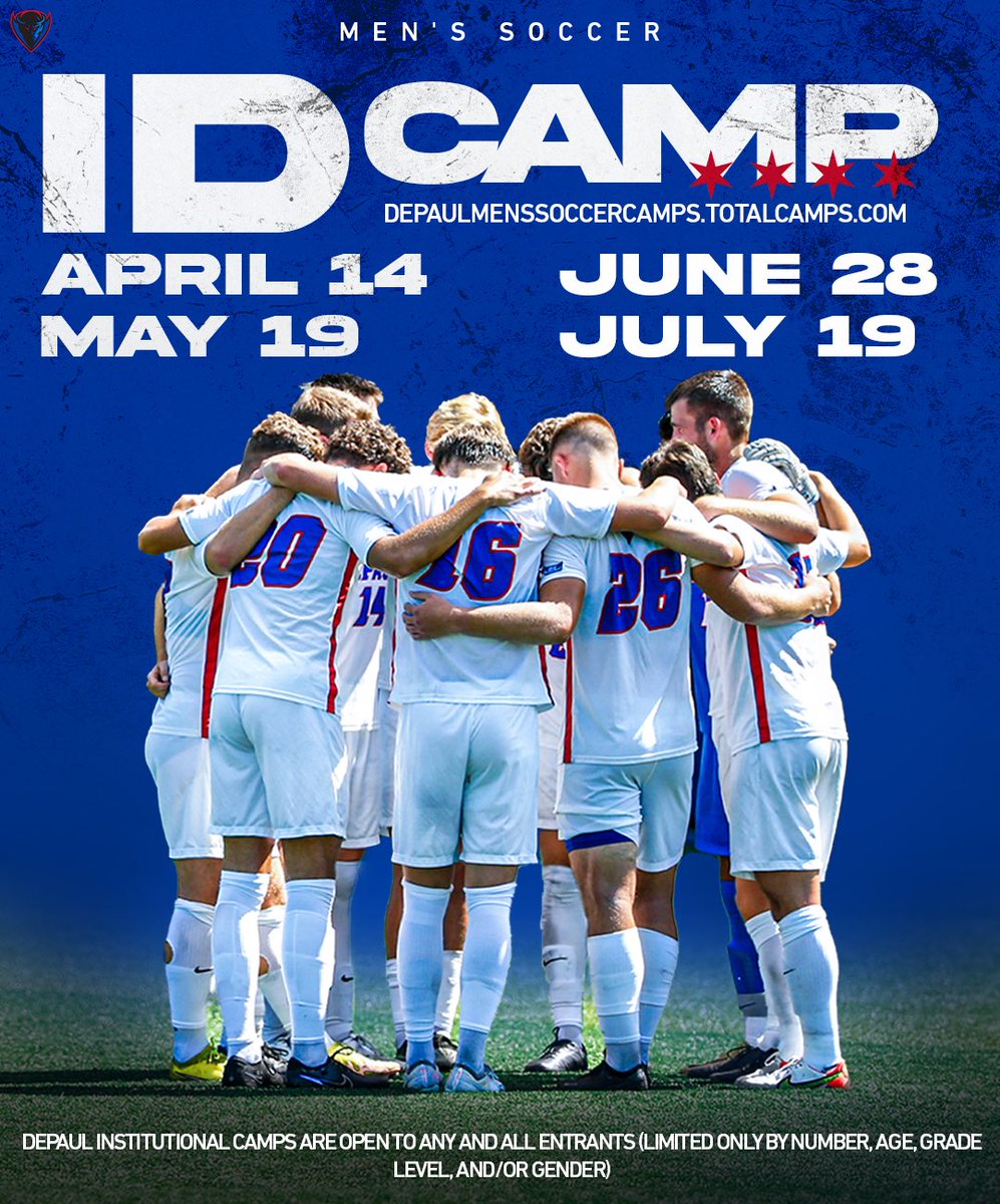 Registration for our spring and summer ID camps is now open! For more information and to register visit depaulmenssoccercamps.totalcamps.com #BlueGrit 🔵😈