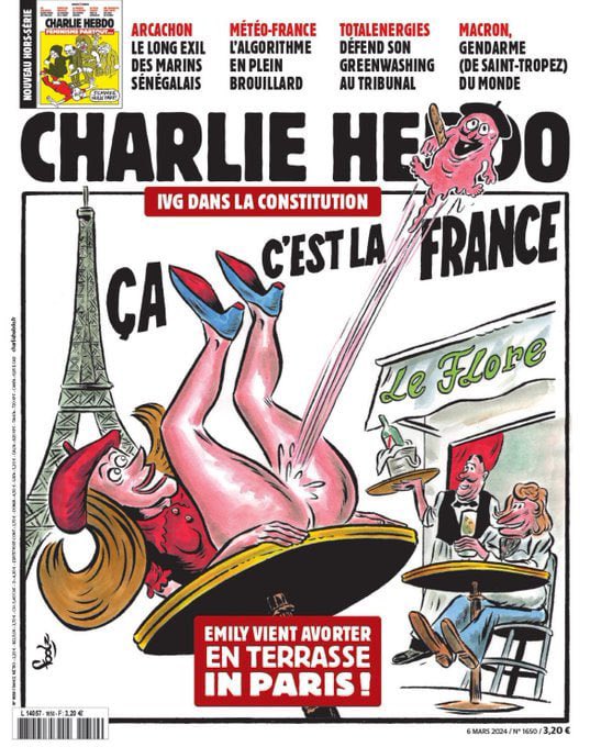 ❓Que pensez-vous de la Une de Charlie Hebdo sur l’ #IVGconstitution  ? ⤵️

#DroitDesFemmes #Woke #Wokisme #Féministes #JeSuisCharlie