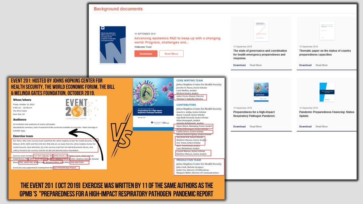 11🧵The JHCHS team were very busy because they had also done a paper for the Global Preparedness Monitoring Board [GPMB] Sept of 2019; predicting a respiratory pandemic-that might have been leaked from a lab. On the GPMB board for the paper? Dr. Anthony Fauci.⚠️