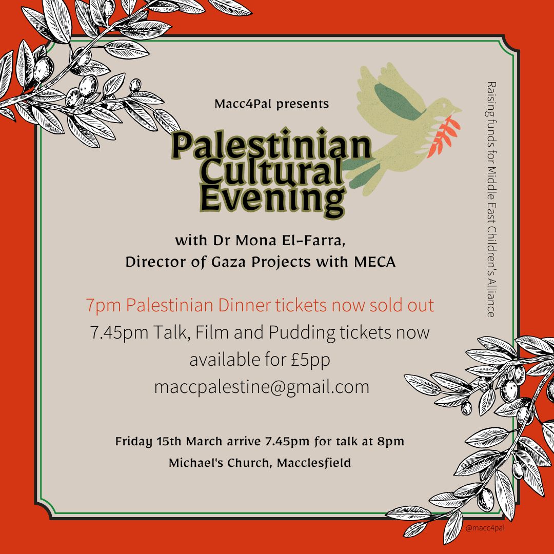 Dinner sold out, 😊🍉 but Talk, Film &amp; Pud tickets now available for £5pp. 🇵🇸