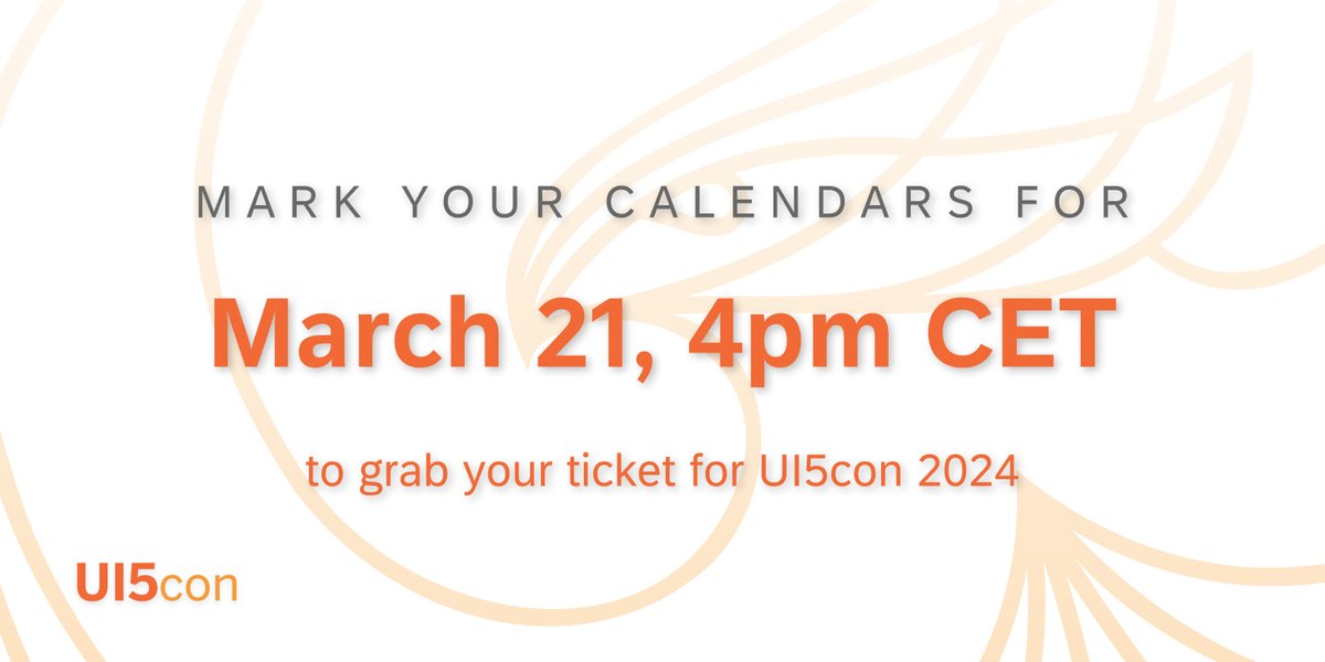 Mark your calendars to secure a spot for UI5con 2024! 📅🌟 Ticket registration will open on Mar 21, at 4pm CET. In previous years, tickets were sold out within hours, so it's important to act quickly once registration opens 💪 👉 openui5.org/ui5con/germany…