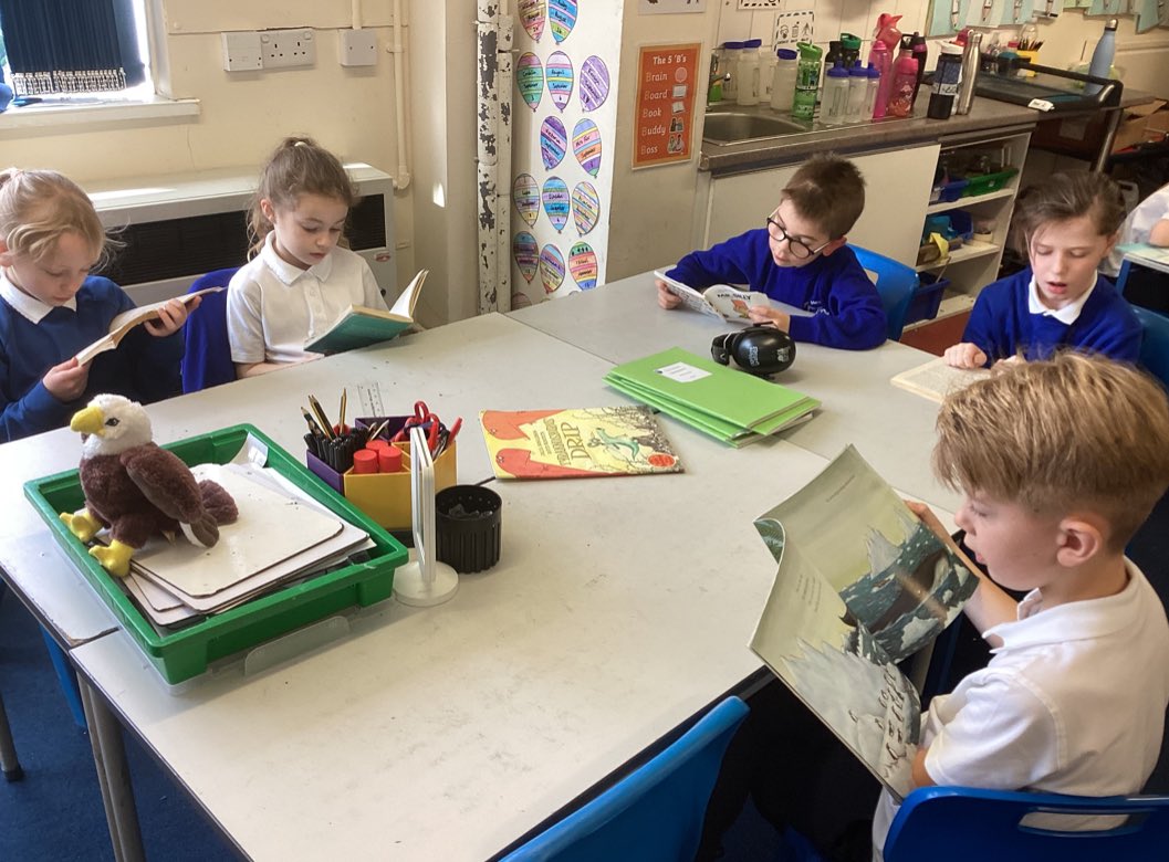 Today in Willow class we have been listening out for the school bell. When we heard it we did ‘Stop, drop and read’ - wherever we were and whatever we were doing, we delved into our chosen books. So enjoyable 🙂 #Bookweek2024
