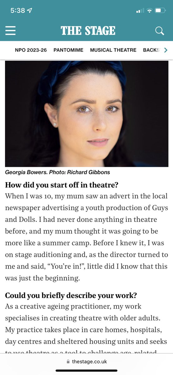 Thank you to @dearjohnbyrne for featuring me in this weeks @TheStage It was a real pleasure to be asked my thoughts on Creative Ageing, industry training and advice that I’d give to emerging artists. To read the full interview click: thestage.co.uk/advice/georgia…