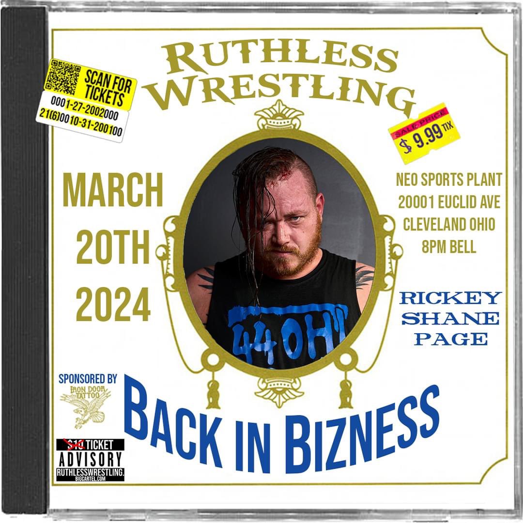 🚨🚨RSP has an announcement🚨🚨

The leader of 44OH has asked for some interview time. 

Back in Bizness
March 20th 2024 8pm Bell
NEO Sports Plant
20001 Euclid Ave Cleveland Ohio
Tickets ON SALE for $9.99!
ruthlesswrestling.bigcartel.com/product/biz3-2…