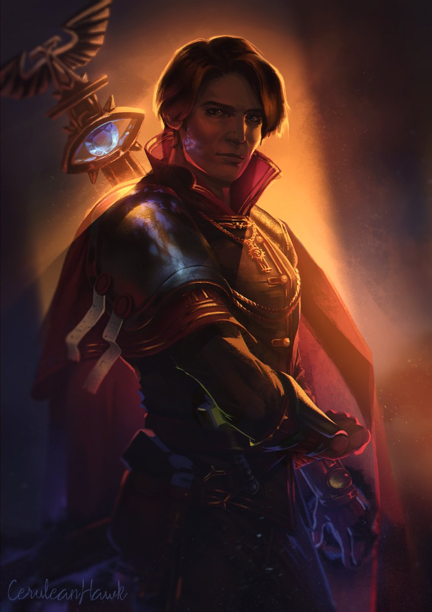 Ceruleanhawk_'s tweet image. The tall, dark-haired man sizes you up with a quick glance; a supernatural chill is making the air around him crackle softly.
- Interrogator van Calox, I presume?
- Yes
#rogue_trader #rogue_artist #wh40k #heinrix #Heinrix_van_Calox