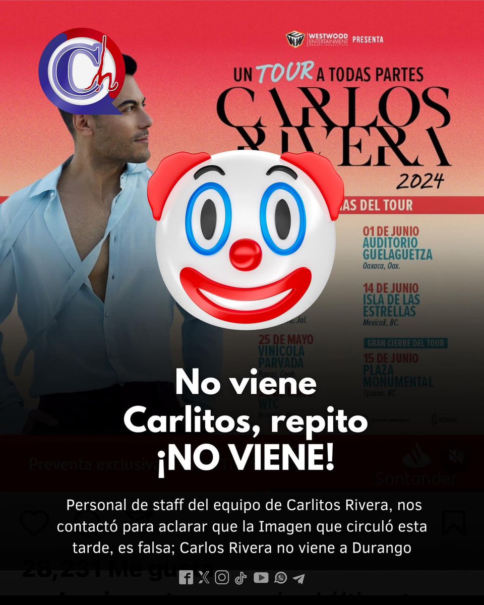 _Dulce10's tweet photo. @_CarlosRivera Es cierto esta publicación, lo saco un periódico en #Dgo, dime que es oficial tu fecha acá!!! https://t.co/qSbVPt30AD