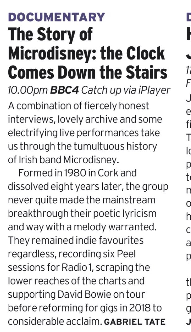 Microdisney doc BBC4 Friday March 15th 10pm via RADIO TIMES #HorseOverboard