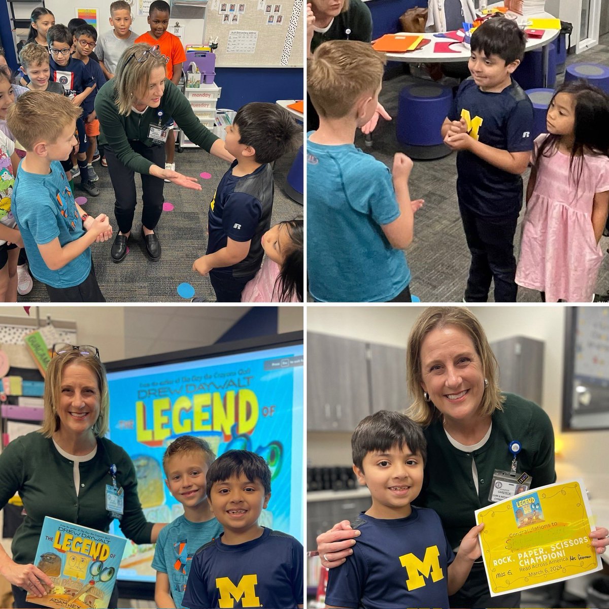 Thank you, Ms Gierman &amp; <a href="/KalerCourtney/">Courtney Kaler</a> for letting me read The Legend of Rock Paper Scissors for #ReadAcrossAmerica with your students. Congrats to the RPS Champion! Thank you <a href="/DougKillian/">DougKillianPhD</a>, <a href="/JulieHinaman/">Julie Hinaman</a>, &amp; <a href="/AultElem/">Ault Elementary</a> for promoting the love of reading! <a href="/CyFairISD/">Cypress-Fairbanks ISD</a> 📚❤️<a href="/DrewDaywalt/">Drew Daywalt</a>