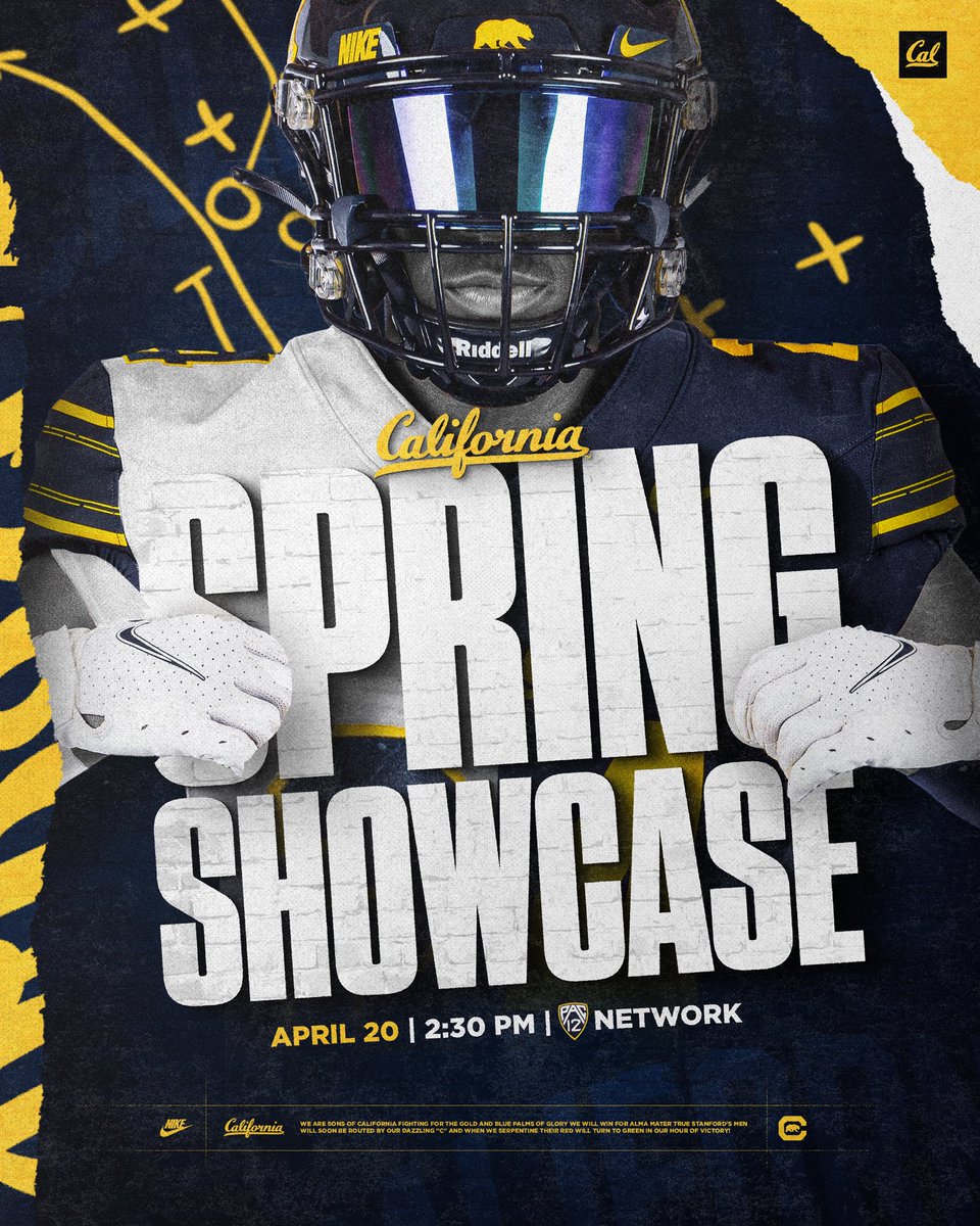 𝙈𝙖𝙧𝙠 𝙮𝙤𝙪𝙧 𝙘𝙖𝙡𝙚𝙣𝙙𝙖𝙧𝙨 📆✍️ Our annual Cal Football Spring Showcase time is set! 📆 April 20 📍California Memorial Stadium 🕚 2:30 PM PT 📺 @Pac12Network #GoBears | #ALLIN