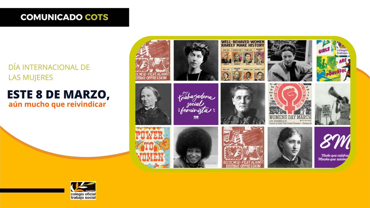 ColegioTSMadrid's tweet image. #COMUNICADO | Con motivo del #8M el #COTSMadrid quiere reconocer la labor de todas las mujeres, que luchan y reivindican los derechos laborales, y la igualdad real y efectiva. 

Accede al comunicado ⬇️
comtrabajosocial.com/este-8-de-marz…