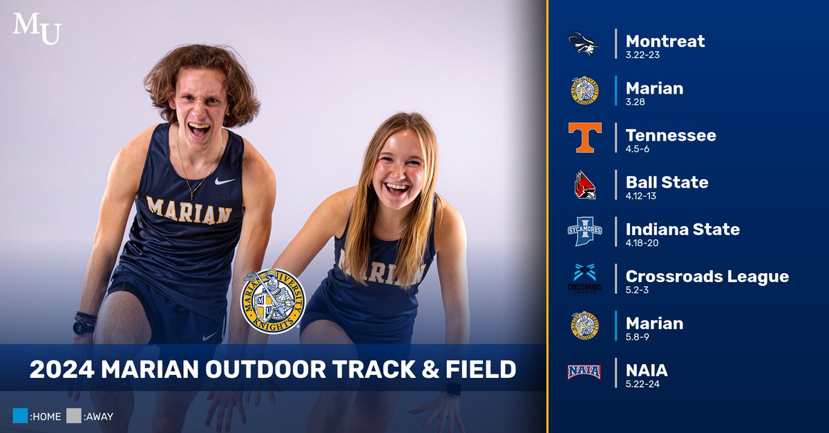 The Schedules are out for @MarianTrackXC outdoor season! Check out when the Knights will be back in action this season, they kick things off two weekends at the Montreat College Open! More at muknights.com!