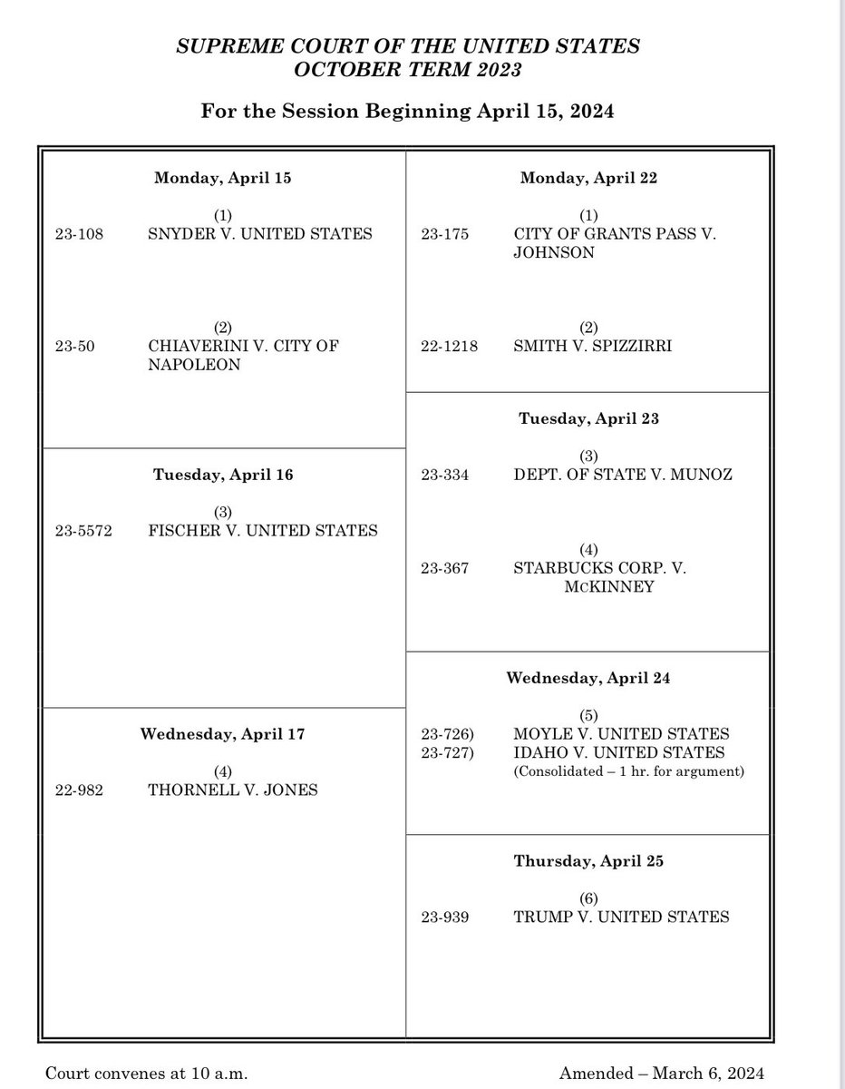 stevenmazie's tweet photo. JUST IN: SCOTUS schedules Trump immunity oral argument for April 25—the last day of hearings this term https://t.co/qVTcqZVz77