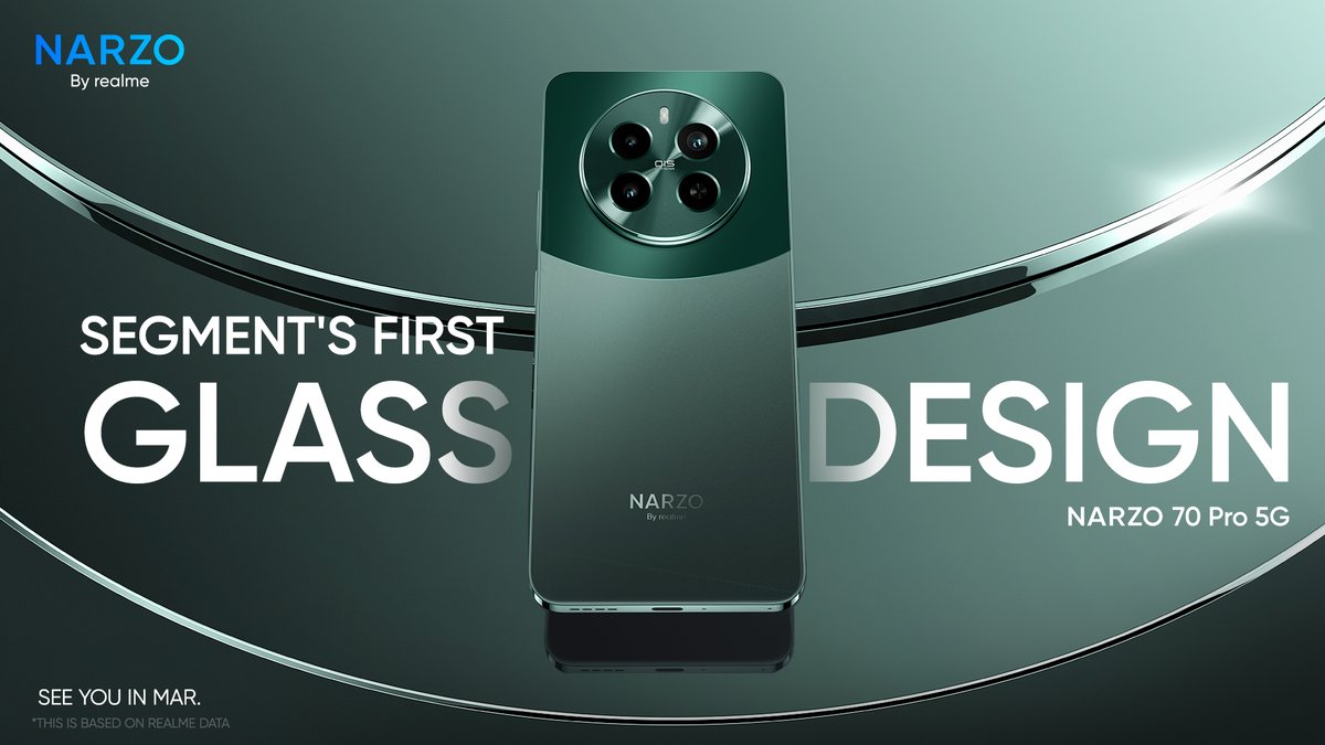 realmenarzoIN's tweet image. Witness a seamless fusion of style and innovation, all in the segment-first glass design of the new #NARZO70Pro5G.

Reply with what appeals to you about our design that is inspired by the Horizon?

Discover more: amzn.to/3OPGZ2D