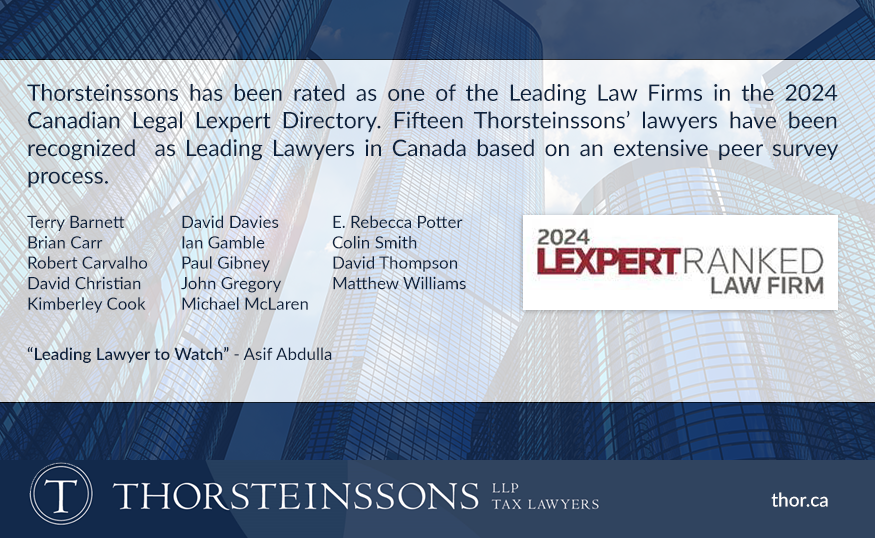 Thorsteinssons is pleased to announce that 15 of our lawyers have been recognized as leading lawyers in the 2024 Canadian Legal Lexpert Directory.
#lexpert #taxlaw #taxlitigation #corporatetax #personaltax #commoditytax

lexpert.ca/law-firms/thor…