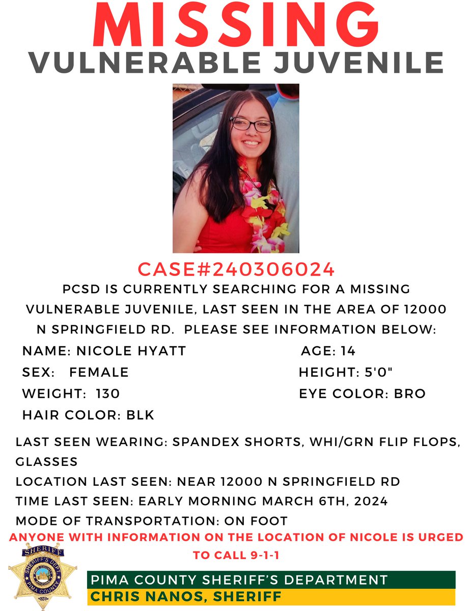 PimaSheriff's tweet image. Missing Vulnerable Juvenile ocv.im/31dI7ia