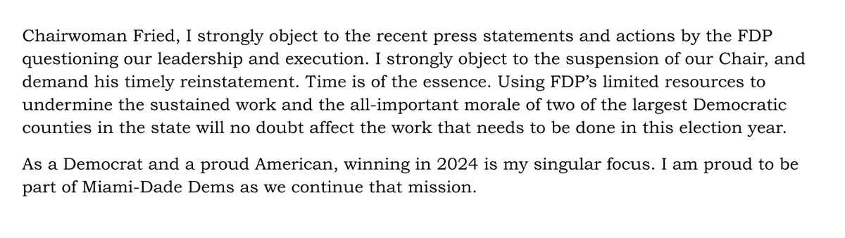 Acting Miami-Dade Democratic Party Chair María Elena López condemns FDP Chair Nikki Fried's decision to suspend Robert Dempster, saying the county party has been putting in the work 'with zero financial or administrative support' from FDP.