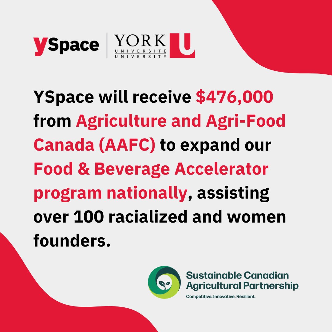 YSpace secured $476K+ from @AAFC_Canada to expand our Food & Beverage Accelerator Program nationwide! Over 2 years, we will empower 100+ racialized & women founders to scale & thrive. Join us in celebrating this milestone & stay tuned!🌱Learn more: lnkd.in/eifmEivc #YRFood