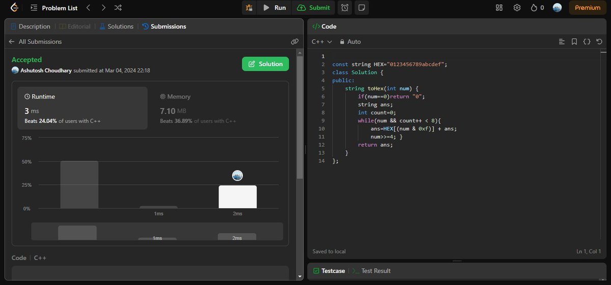 AshuJatt6's tweet image. #75daysofcodechallenge   
-Day 75/75
LeetCode Problem Name:
1. Convert a Number to Hexadecimal.
2. Queue Reconstruction by Height.
3. Trapping Rain Water II.
4. Longest Palindrome