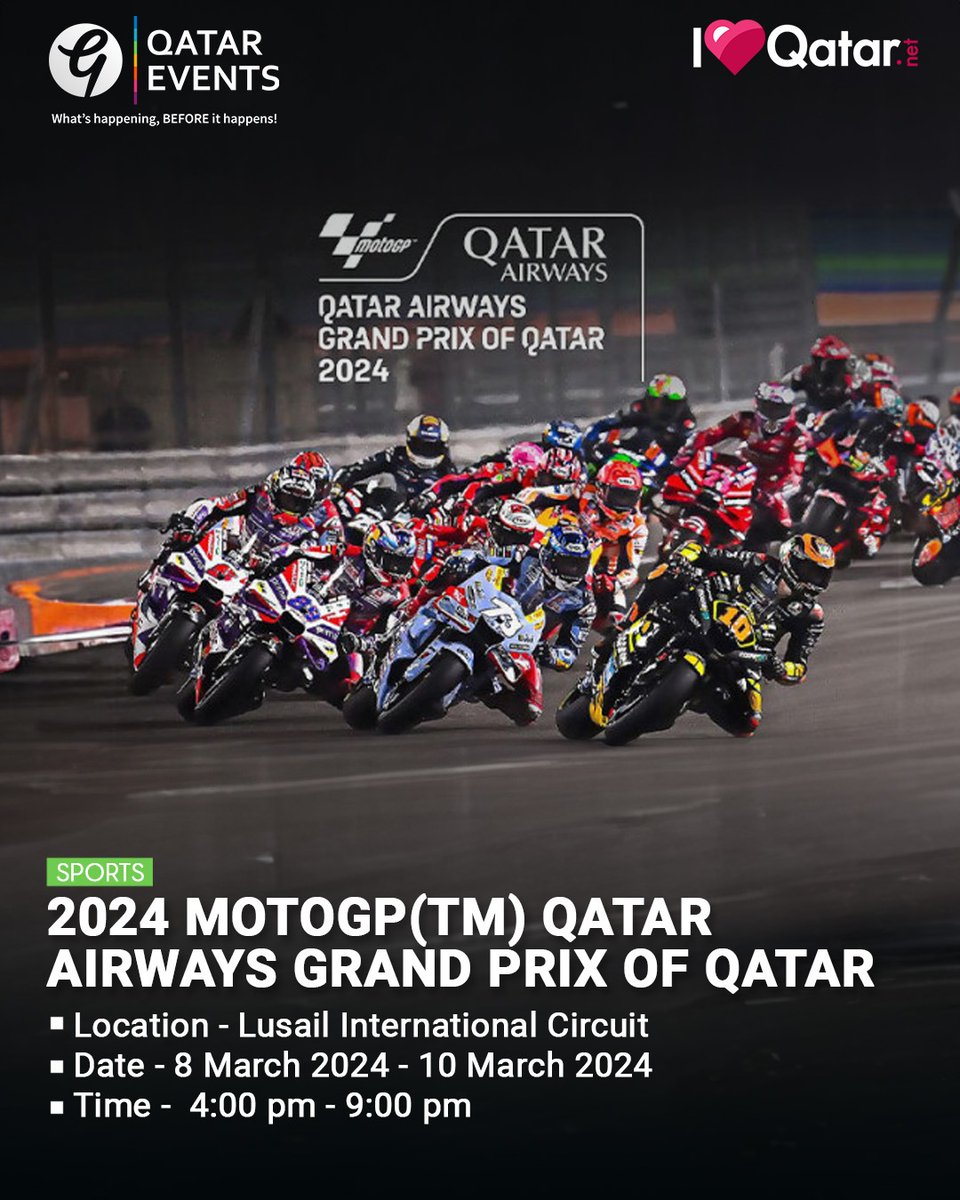 qatarevents's tweet photo. 🤩Looking for exciting events this week?
Here are some of the events you shouldn't miss this week! 👈🏻
#Doha #Qatar #ILoveQatar #QatarEvents #QatarEventsApp #Qatar2024 #EventsinQatar #EventsinDoha #qatarliving #Lusail #DohaEvents #motogp https://t.co/XNMdWsz367